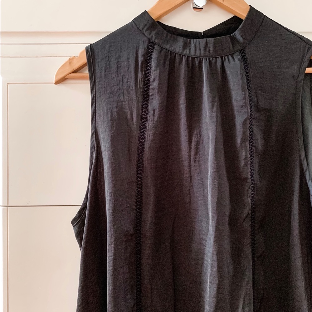 Sleeveless Black Blouse w/ Vertical Fabric Detail